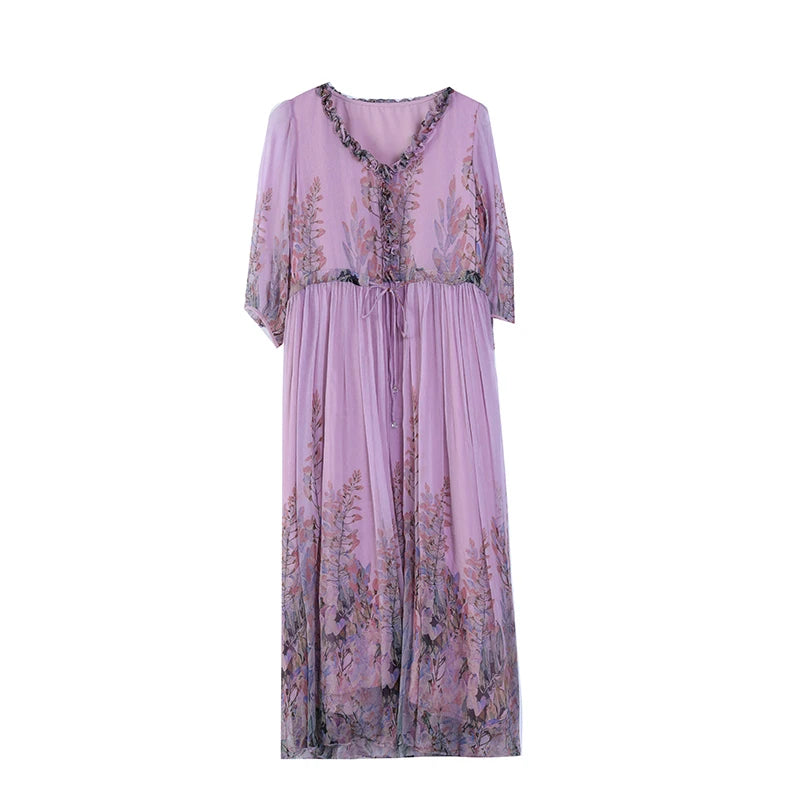  Floral Silk Casual Dress for Women Holiday Dress 2024 